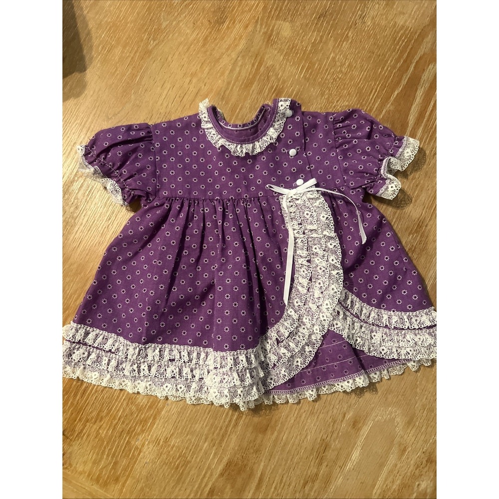 VTG Girls 12 mo Ruffle Dress Bloomer Set Button Purple White Lace